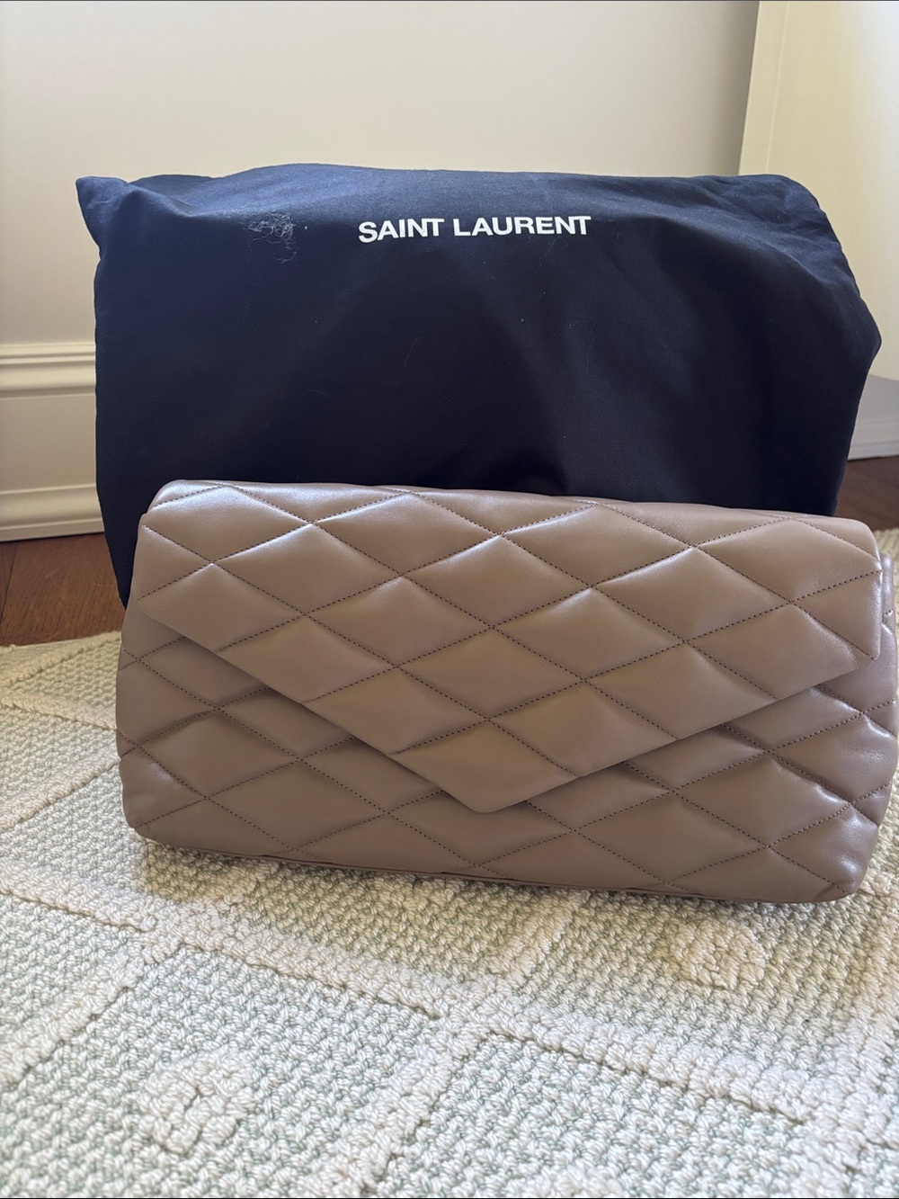 Saint Laurent Quilted Envelope Sade Clutch - Taupe